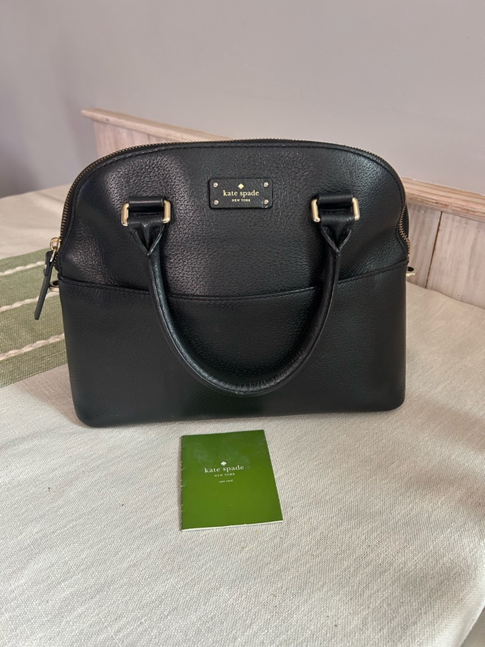kate spade Black Pebbled Leather Dome Satchel with Gold Hardware